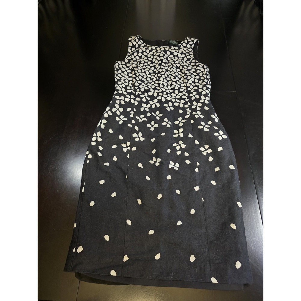 Lauren Ralph Lauren Black White Petal Floral Sheath Dress‎ Sz Fits Like And 8...